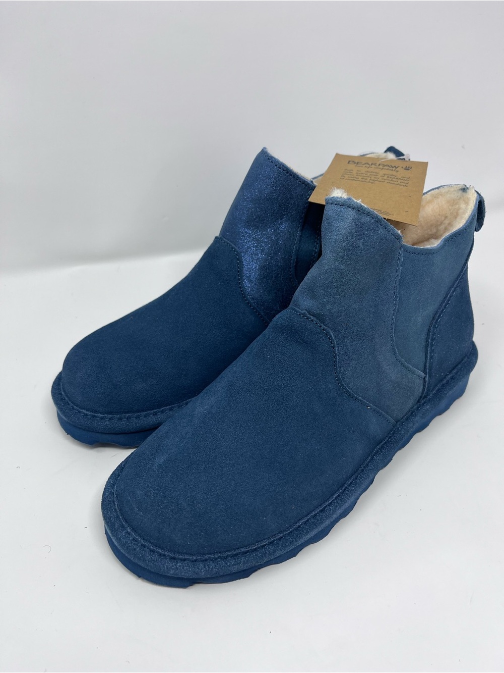 NWOB Bearpaw Suede & Sparkle Zipper Ankle Boots with Shearling Lining
